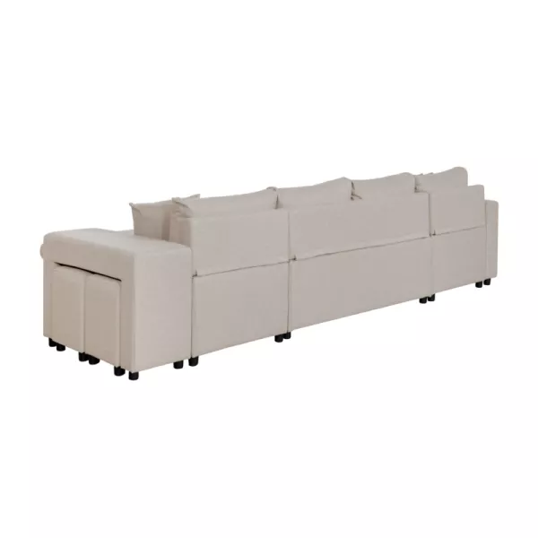 Canapé convertible 6 places tissu Niche à droite KATIA Beige