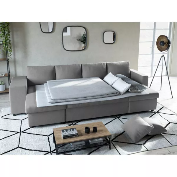 Canapé convertible 6 places tissu Niche à gauche KATIA Gris clair