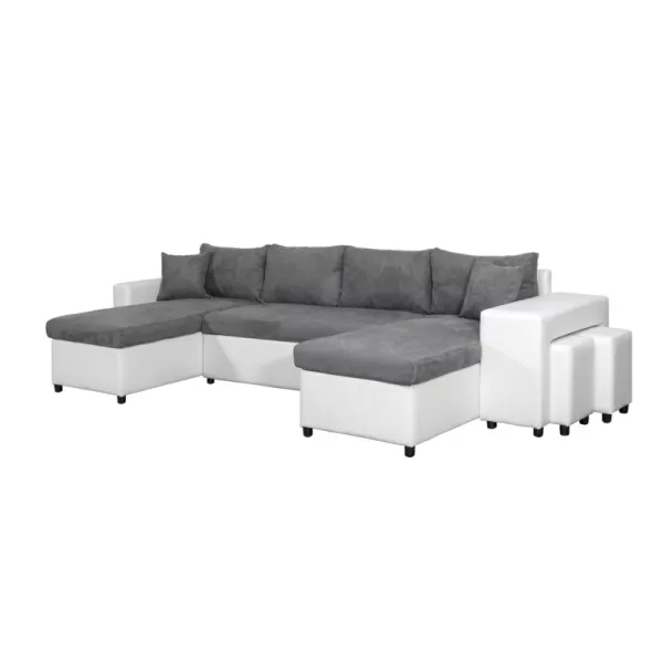 Canapé convertible 6 places tissu PU microfibre Niche à droite KATIA Gris, blanc