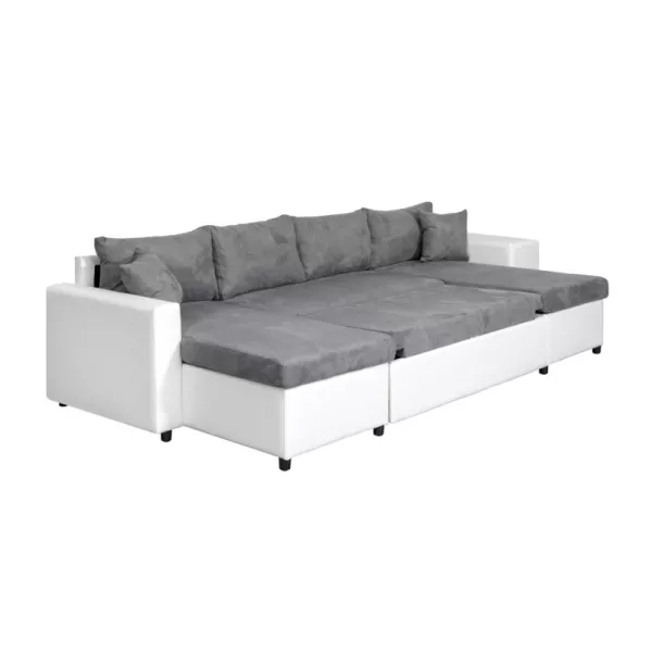 Canapé convertible 6 places tissu PU microfibre Niche à droite KATIA Gris, blanc