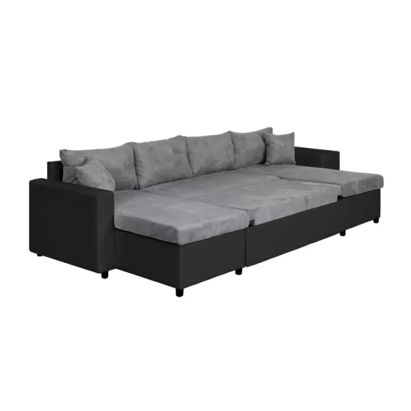 Canapé convertible 6 places tissu PU microfibre Niche à droite KATIA Gris, noir