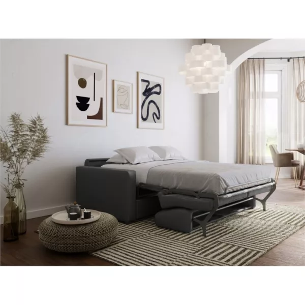 Canapé convertible 3 places cuir Matelas 140 cm NOELISE Gris