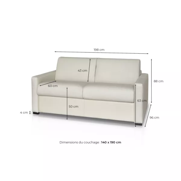 Canapé convertible 3 places cuir Matelas 140 cm NOELISE Gris