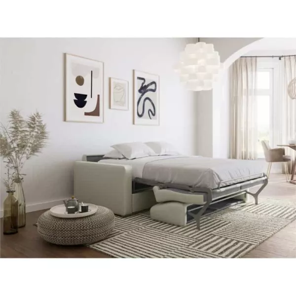 Canapé convertible 3 places cuir Matelas 140 cm NOELISE Beige