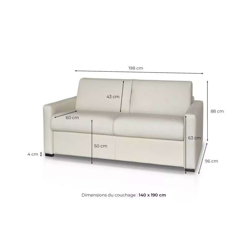 Sofa bed 3 places leather Mattress 140 cm NOELISE Beige