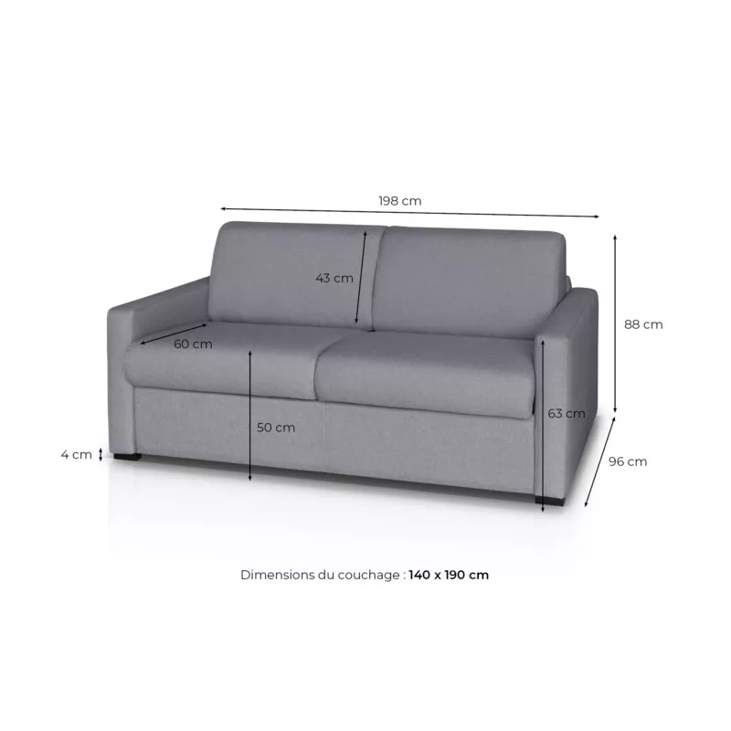 Sofa bed 3 places fabric Mattress 140 cm NOELISE Blue duck