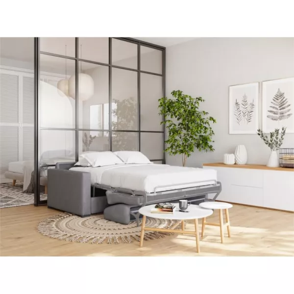 Canapé convertible 3 places tissu Matelas 140 cm NOELISE Gris clair