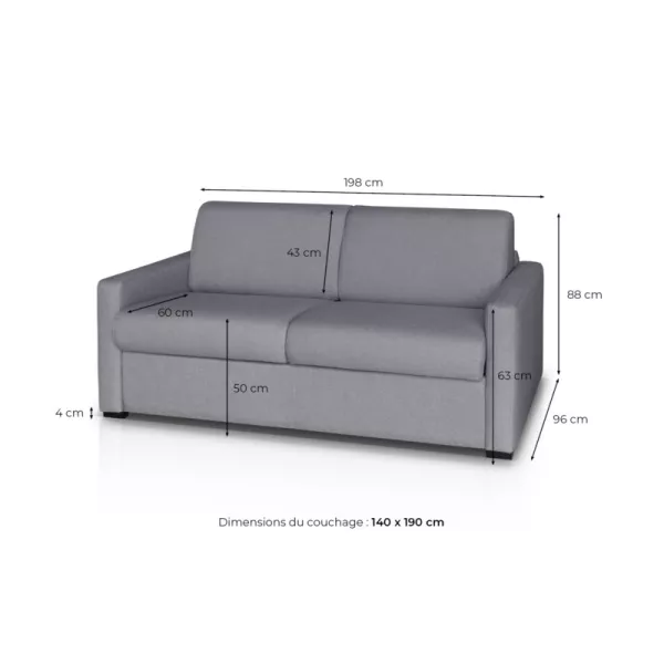 Canapé convertible 3 places tissu Matelas 140 cm NOELISE Gris clair