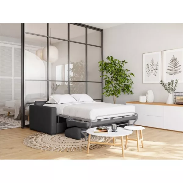 Canapé convertible 3 places tissu Matelas 140 cm NOELISE Gris foncé