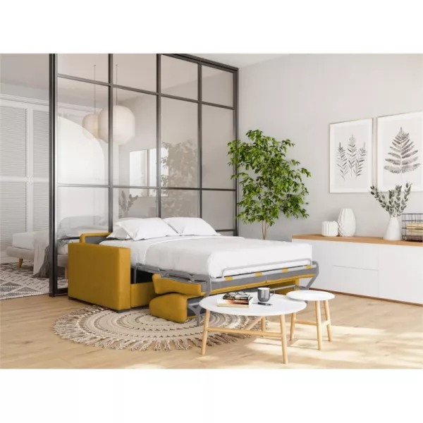 Canapé convertible 3 places tissu Matelas 140 cm NOELISE Jaune