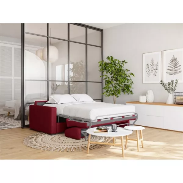 Canapé convertible 3 places tissu Matelas 160 cm NOELISE Bordeaux