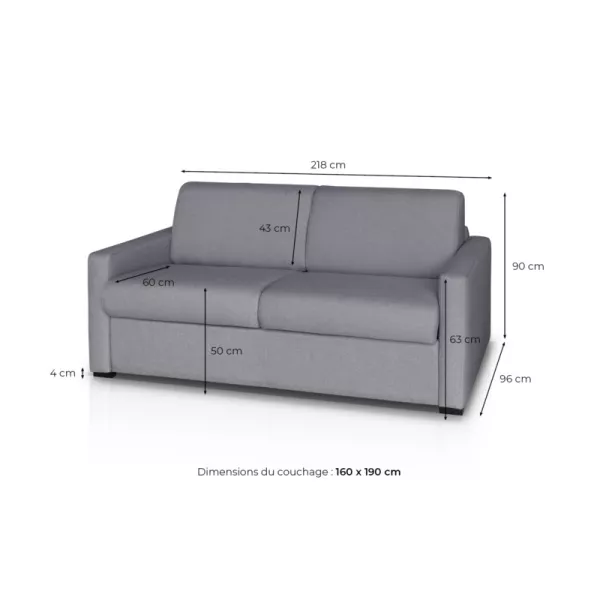 Canapé convertible 3 places tissu Matelas 160 cm NOELISE Gris clair