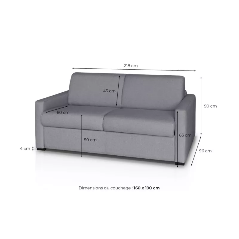 Sofa bed 3 places fabric Mattress 160 cm NOELISE Yellow