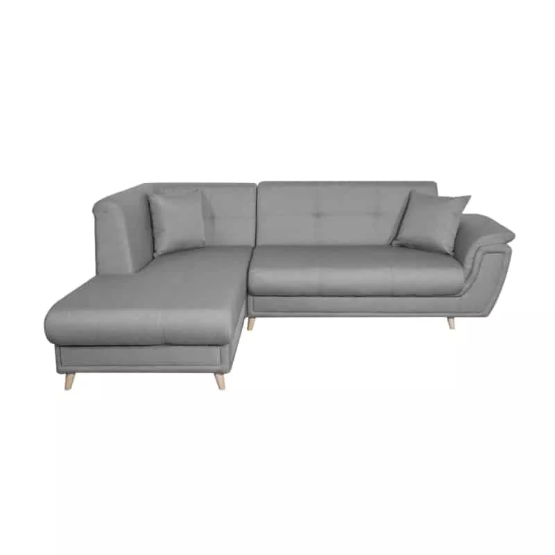 Canapé d'angle convertible 5 places tissu pieds bois Angle Gauche FORTY Gris