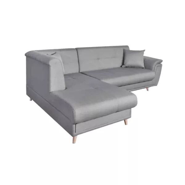 Canapé d'angle convertible 5 places tissu pieds bois Angle Gauche FORTY Gris