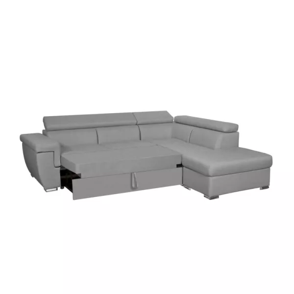 Canapé d'angle convertible 5 places coffre tissu Angle Droit IVY Gris clair