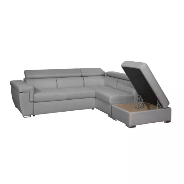 Canapé d'angle convertible 5 places coffre tissu Angle Droit IVY Gris clair