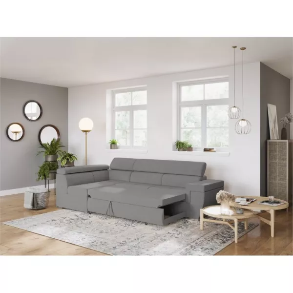 Ecksofa Cabrio 5 Plätze Kofferraum Stoff Ecke Links IVY Hellgrau mit assoziieren Vintage-Sofas und umwandelbare Sofas für einen 