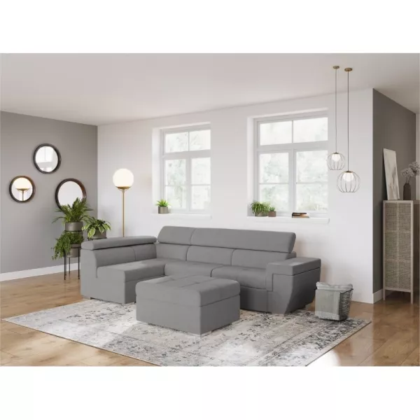 Corner sofa convertible 5 places trunk fabric Corner Left IVY Light grey to associate with High Quality Solid Wood Sofas and Con