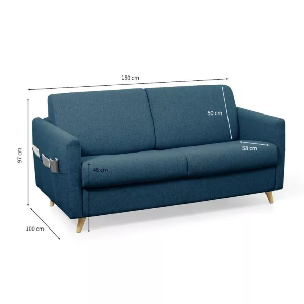 Canapé couchage rapide tissu 3 places TAMY (Bleu pétrole)