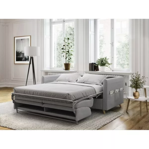 Canapé couchage rapide tissu 3 places TAMY (Gris clair)