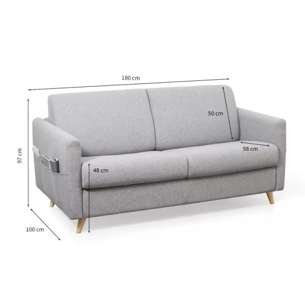 Canapé couchage rapide tissu 3 places TAMY (Gris clair)