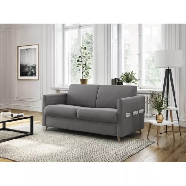 Canapé couchage rapide tissu 3 places TAMY (Gris foncé)