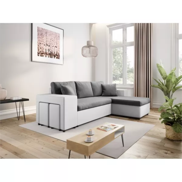 Corner sofa 3 places ottoman left shelf right FABIO (Grey, white) to associate with Rattan Sofas and Convertible Sofas for Natur