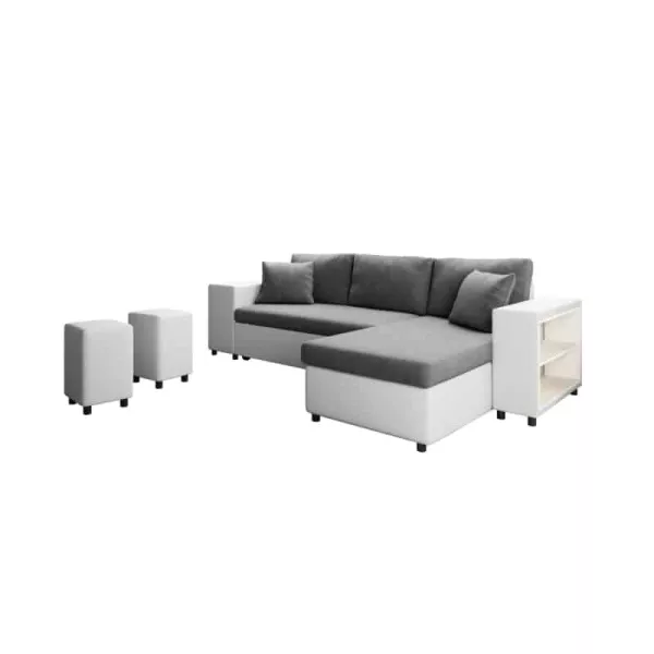 Corner sofa 3 places ottoman left shelf right FABIO (Grey, white) to associate with Rattan Sofas and Convertible Sofas for Natur