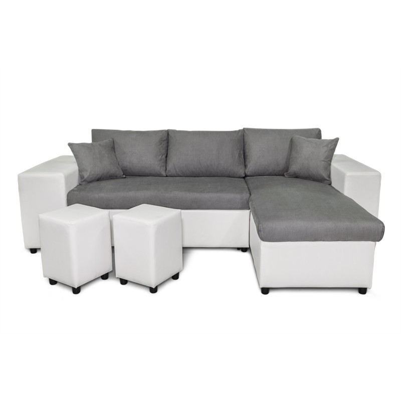 Ecksofa 3 Plätze Ottomane linkes Regal rechts FABIO (Grau, weiß) mit assoziieren Sofas und umwandelbare Sofas für das Esszimmer