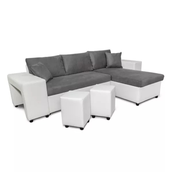 Divano angolare 3 posti pouf mensola sinistra destra FABIO (Grigio, bianco) associarsi a Divani E Divani Trasformabili Design Pe