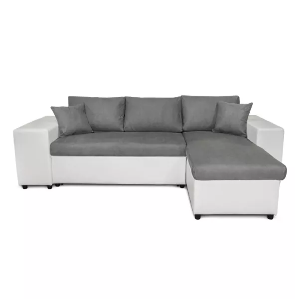 Corner sofa 3 places ottoman left shelf right FABIO (Grey, white) to associate with Stackable Sofas and Convertible Sofas to Sav