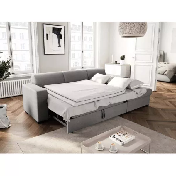 Canapé d'angle convertible 4 places tissu Angle Droit CARIBI (Gris clair)