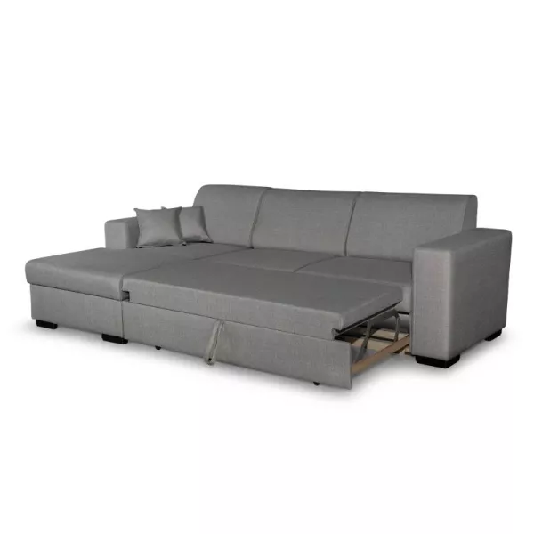 Canapé d'angle convertible 4 places tissu Angle Gauche CARIBI (Gris clair)