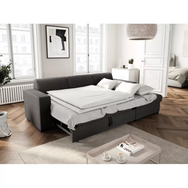 Canapé d'angle convertible 4 places tissu Angle Droit CARIBI (Gris foncé)