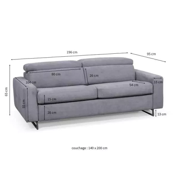 Canapé convertible 3 places tissu MINA (Gris clair)