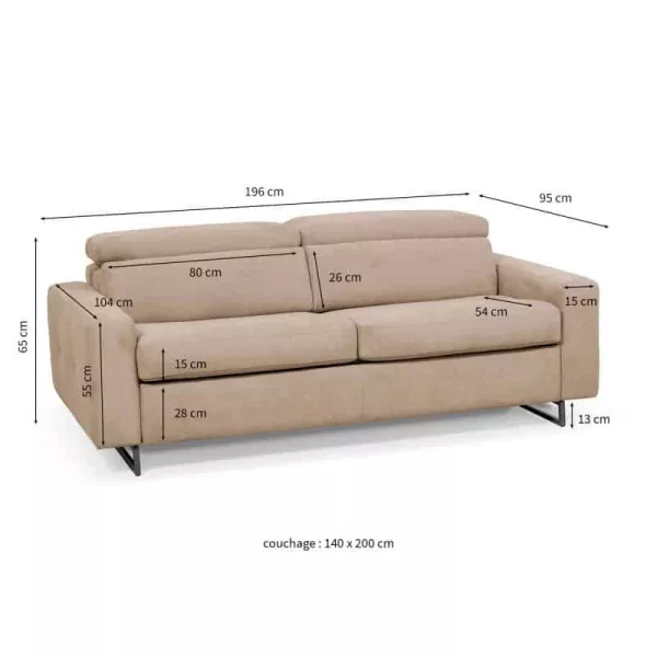 Canapé convertible 3 places tissu MINA (Beige)