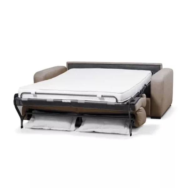 Canapé convertible 3 places tissu Matelas 160 cm LANDIN (Beige)