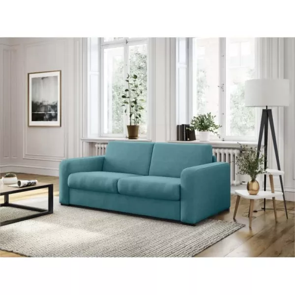  Sofá cama 3 plazas tela Colchón 160 cm LANDIN (Duck blue) asociarse con Sofás de cuero contemporáneos y sofás convertibles