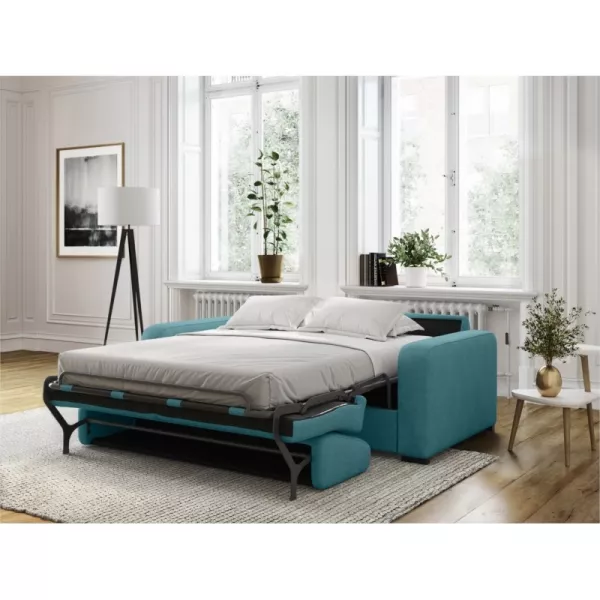  Divano letto 3 posti in tessuto Materasso 160 cm LANDIN (Blu anatra) associarsi a Divani E Divani Trasformabili Design Per Sala