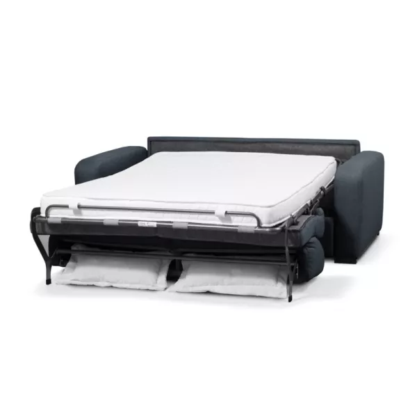 Canapé convertible 3 places tissu Matelas 160 cm LANDIN (Bleu foncé)