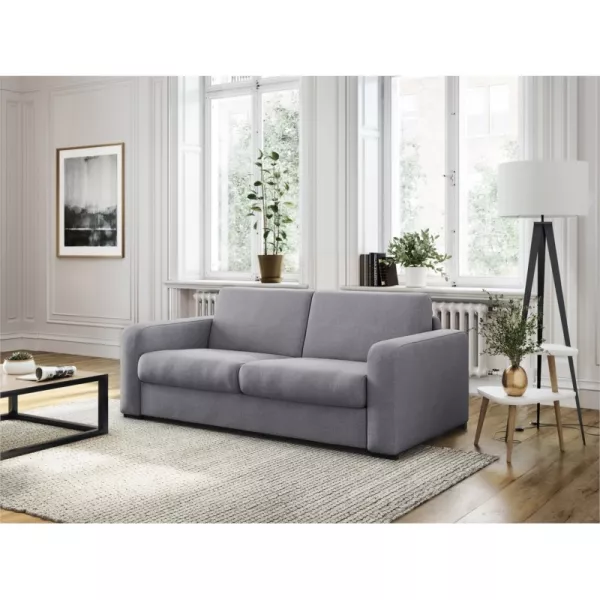  Canapé convertible 3 places tissu Matelas 160 cm LANDIN (Gris clair)