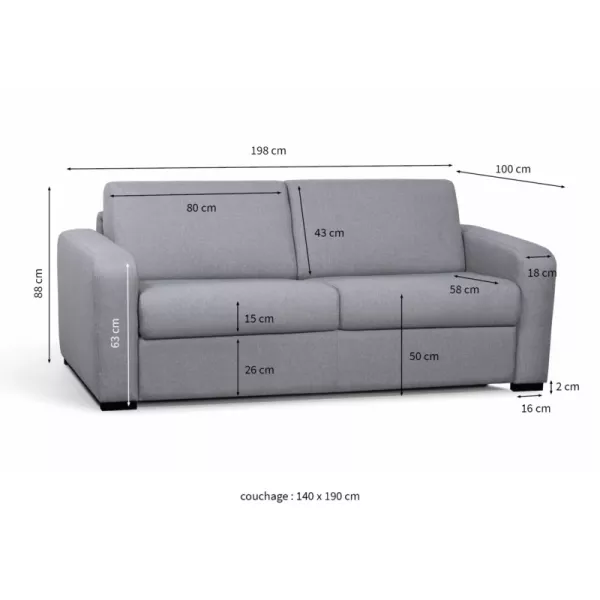  Canapé convertible 3 places tissu Matelas 160 cm LANDIN (Gris clair)