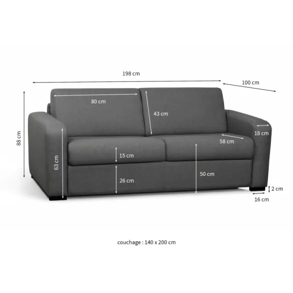  Canapé convertible 3 places tissu Matelas 160 cm LANDIN (Gris foncé)