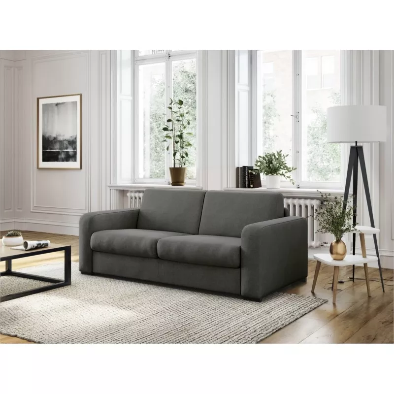 Divano letto posti in tessuto Materasso 160 cm LANDIN (Grigio scuro)