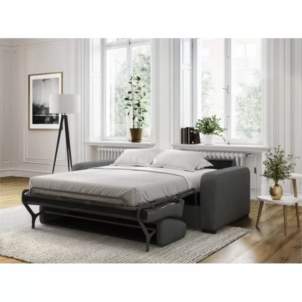  Canapé convertible 3 places tissu Matelas 160 cm LANDIN (Gris foncé)