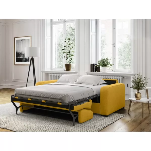  Canapé convertible 3 places tissu Matelas 160 cm LANDIN (Jaune)