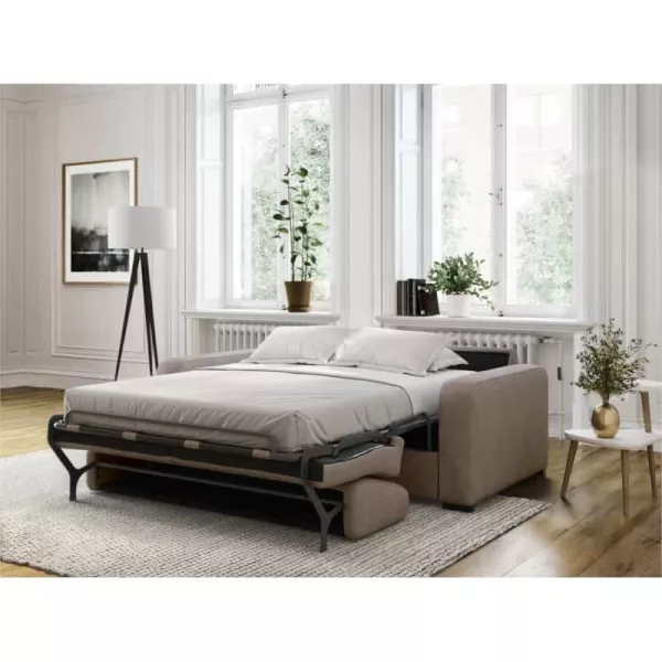 Canapé convertible 3 places tissu Matelas 140 cm LANDIN (Beige)