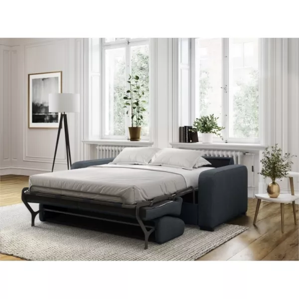 Canapé convertible 3 places tissu Matelas 140 cm LANDIN (Bleu foncé)