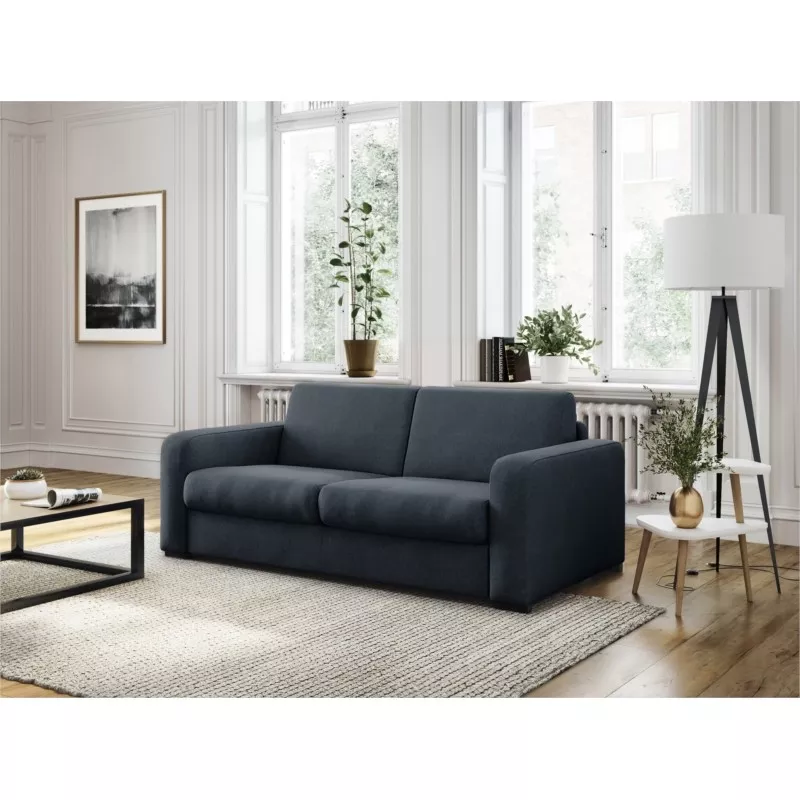 Sofa bed 3 places fabric Mattress 140 cm LANDIN (Dark blue)